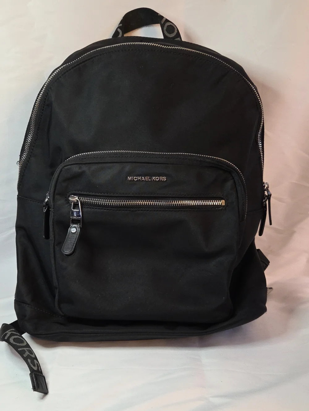 Michael Kors Black Nylon Men's Backpack with Silver Hardware